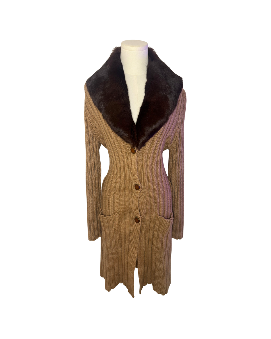Dolce & Gabbana Long Knit Cardigan with Fur Collar