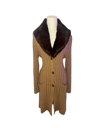 Dolce & Gabbana Long Knit Cardigan with Fur Collar