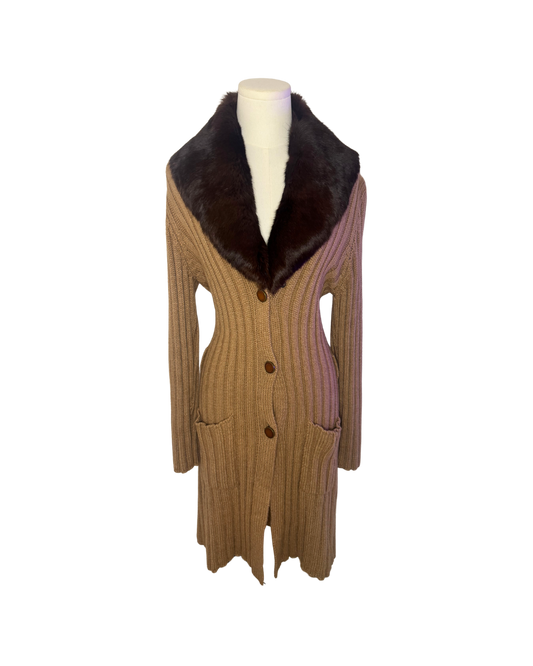 Dolce & Gabbana Long Knit Cardigan with Fur Collar