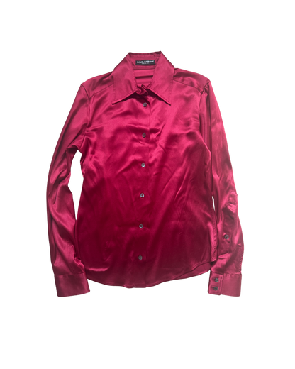 Dolce & Gabbana Red Silk Button-Up Top