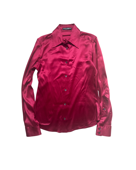 Dolce & Gabbana Red Silk Button-Up Top