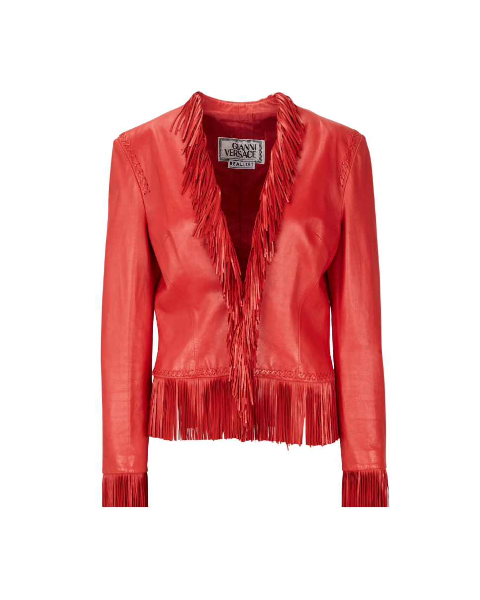 Gianni Versace Red Leather Fringe Jacket