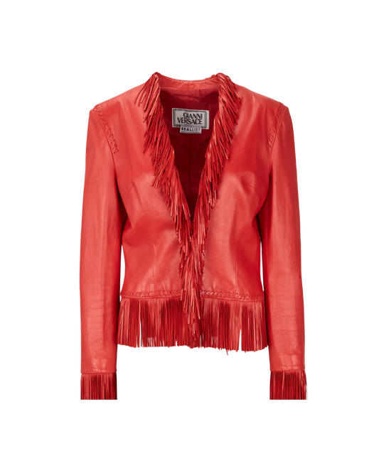 Gianni Versace Red Leather Fringe Jacket