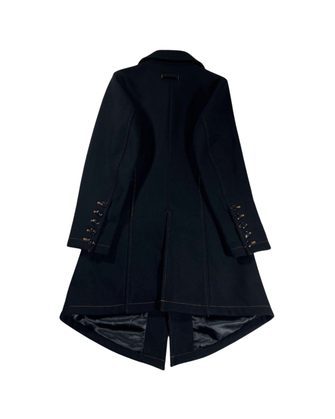 Gaultier Jeans Black Wool Long Asymmetrical Hemmed Coat