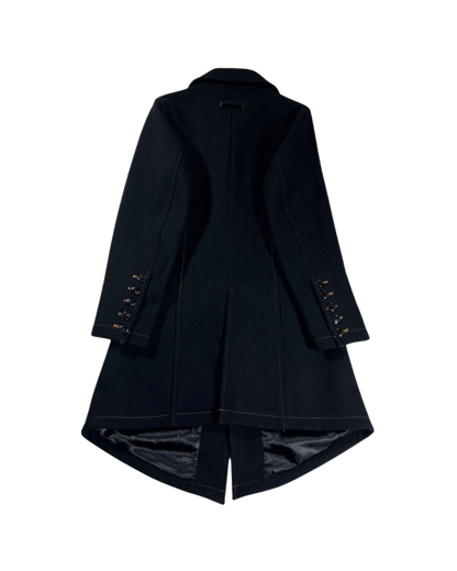 Gaultier Jeans Black Wool Long Asymmetrical Hemmed Coat