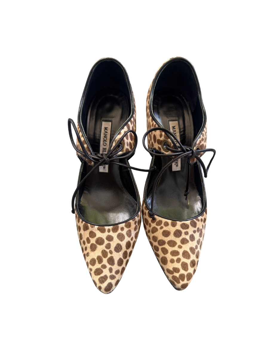 Manolo Blahnik Pony Hair Cheetah Sandal Heels