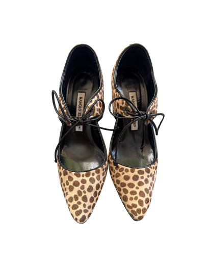Manolo Blahnik Pony Hair Cheetah Sandal Heels