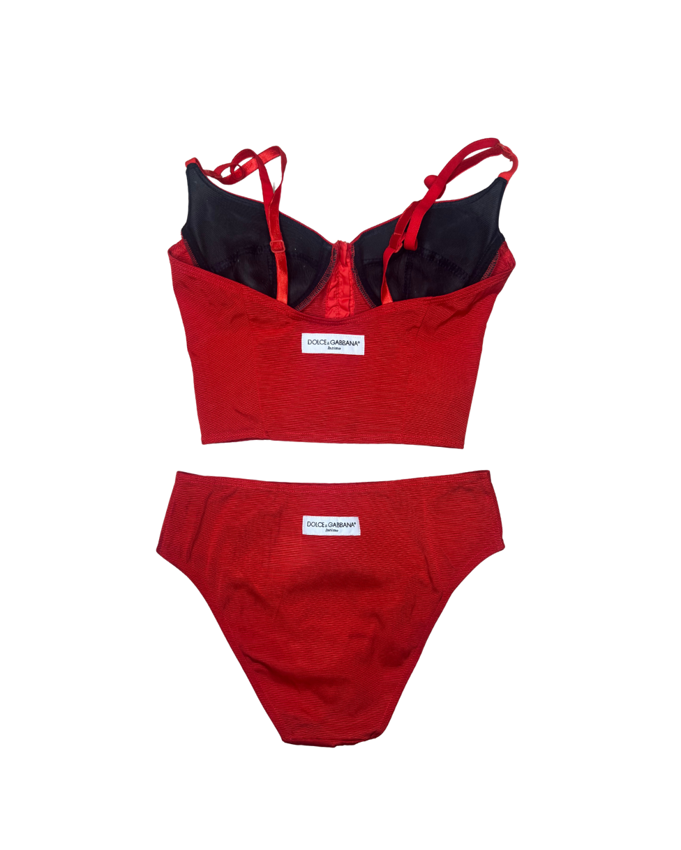 Dolce & Gabbana Red Corset Top w/ Matching Panty