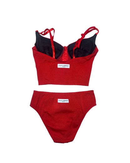 Dolce & Gabbana Red Corset Top w/ Matching Panty