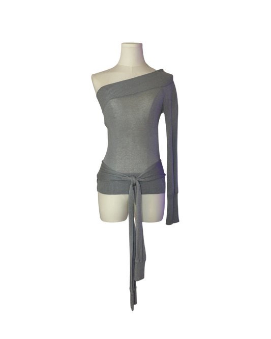 Dolce & Gabbana Grey One Shoulder Wrap Top