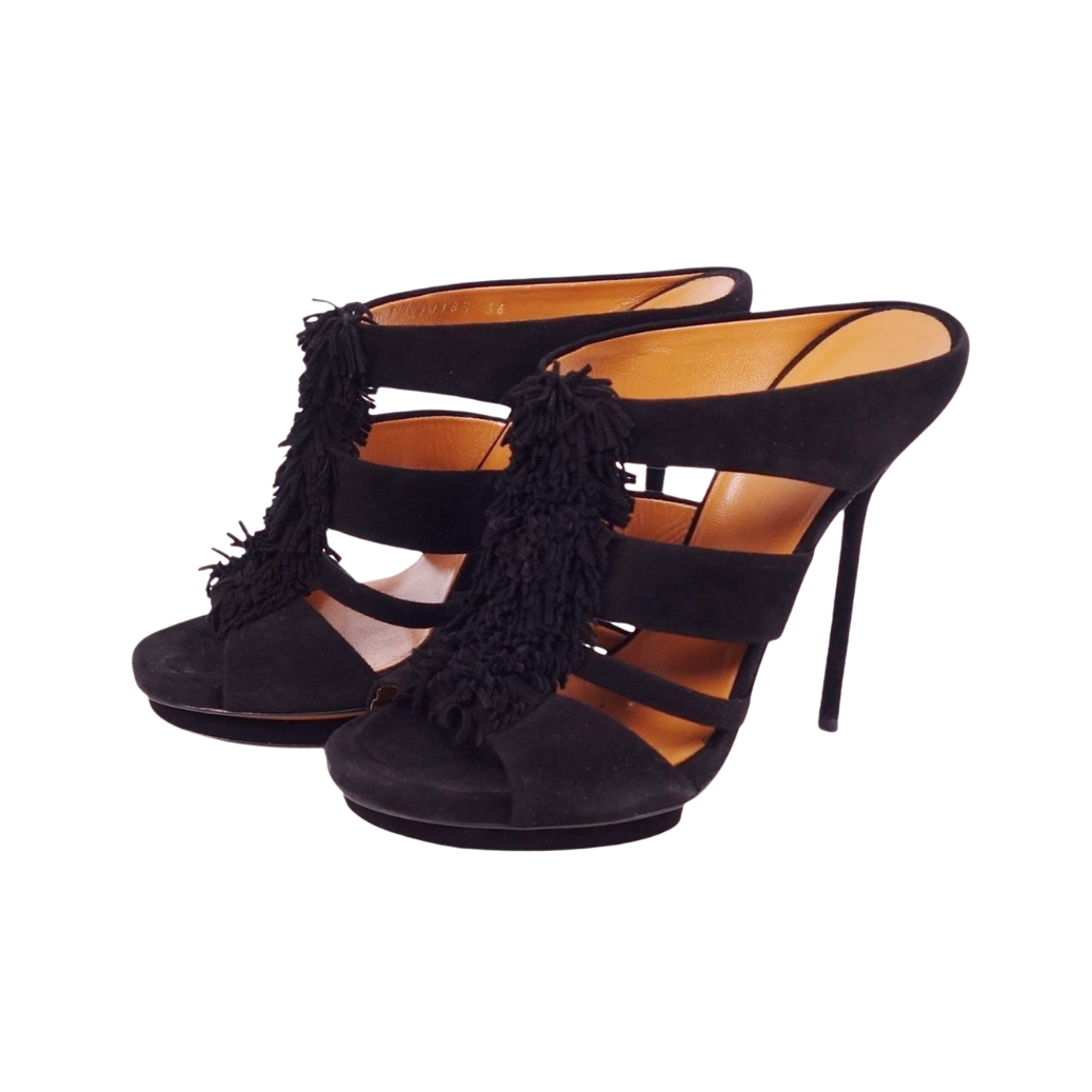 Gucci Suede Fringe Mule Heels