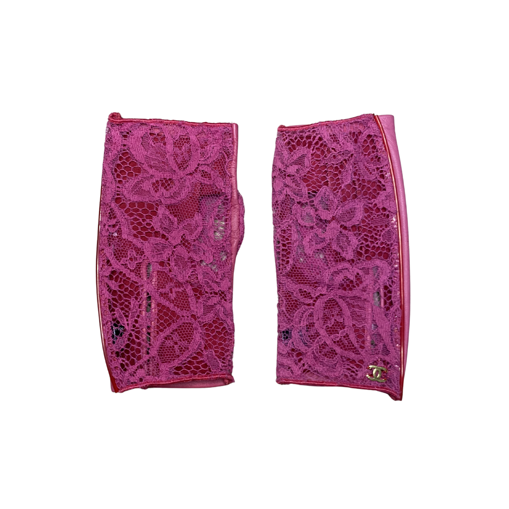 Chanel Pink Lace Fingerless Gloves