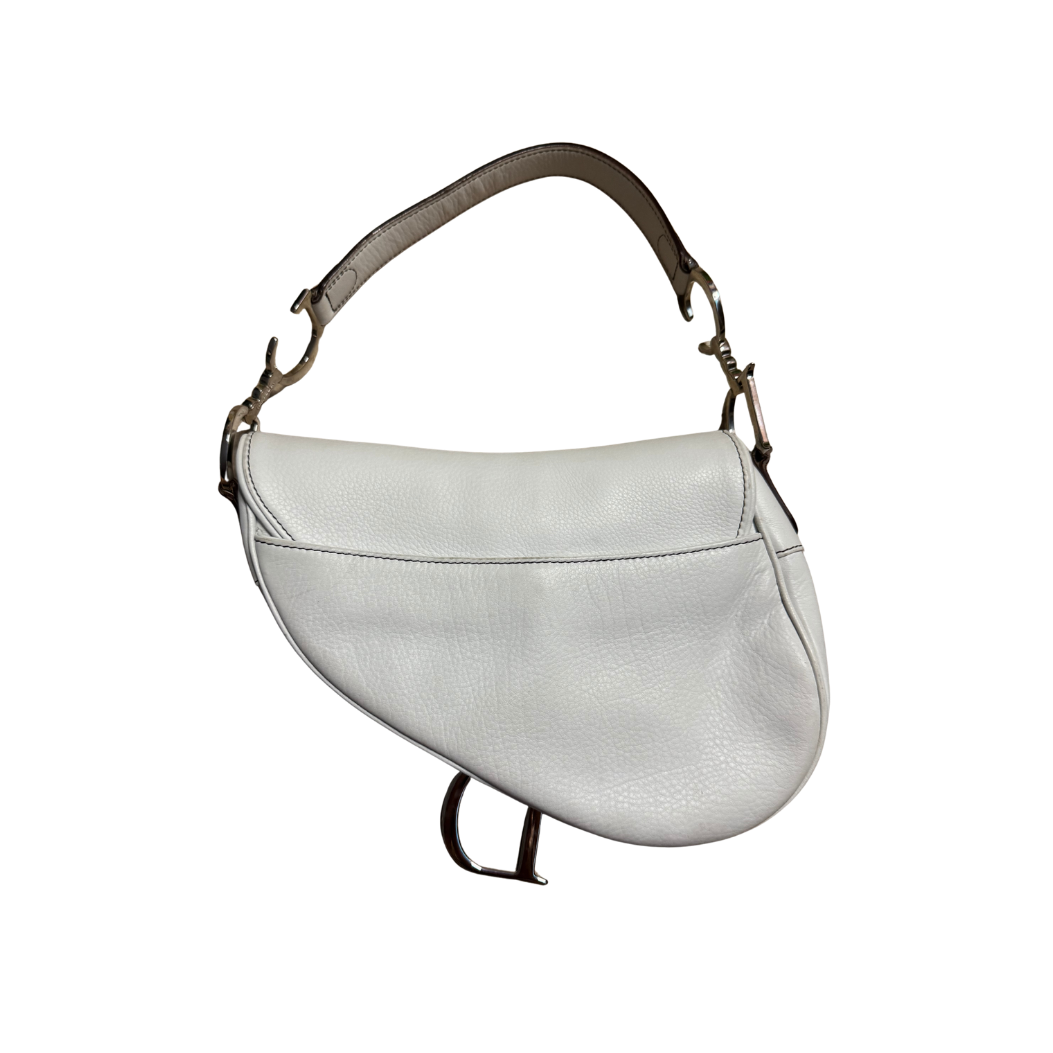 Christian Dior White Leather Saddle Bag