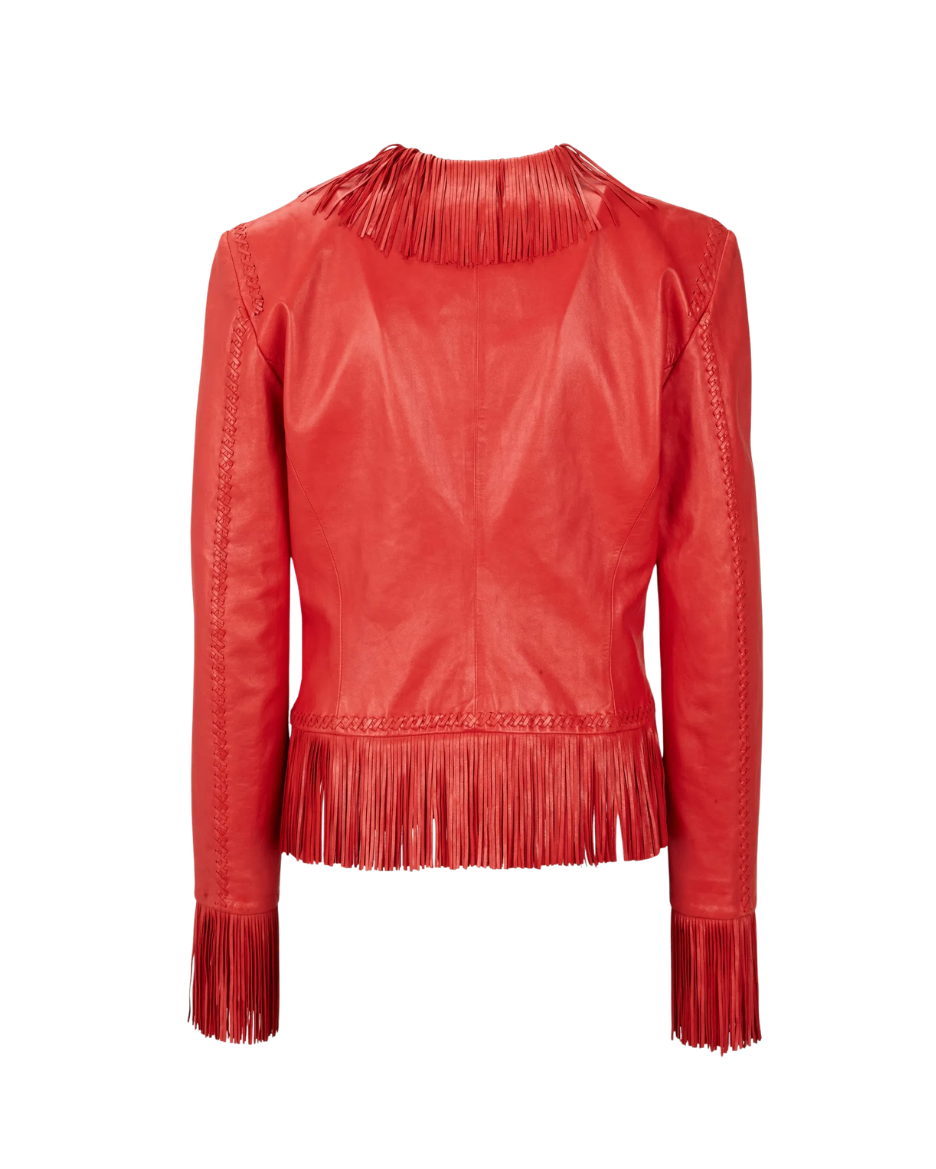 Gianni Versace Red Leather Fringe Jacket