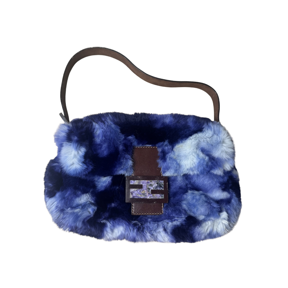 Fendi Blue Tie Dye Rabbit Fur Baguette Bag