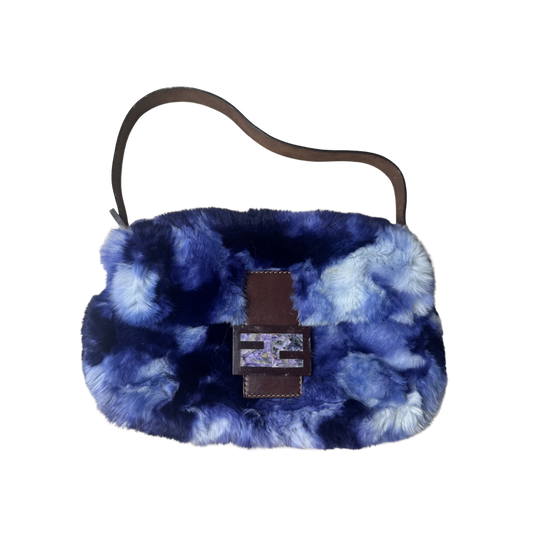 Fendi Blue Tie Dye Rabbit Fur Baguette Bag