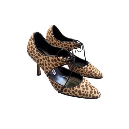 Manolo Blahnik Pony Hair Cheetah Sandal Heels