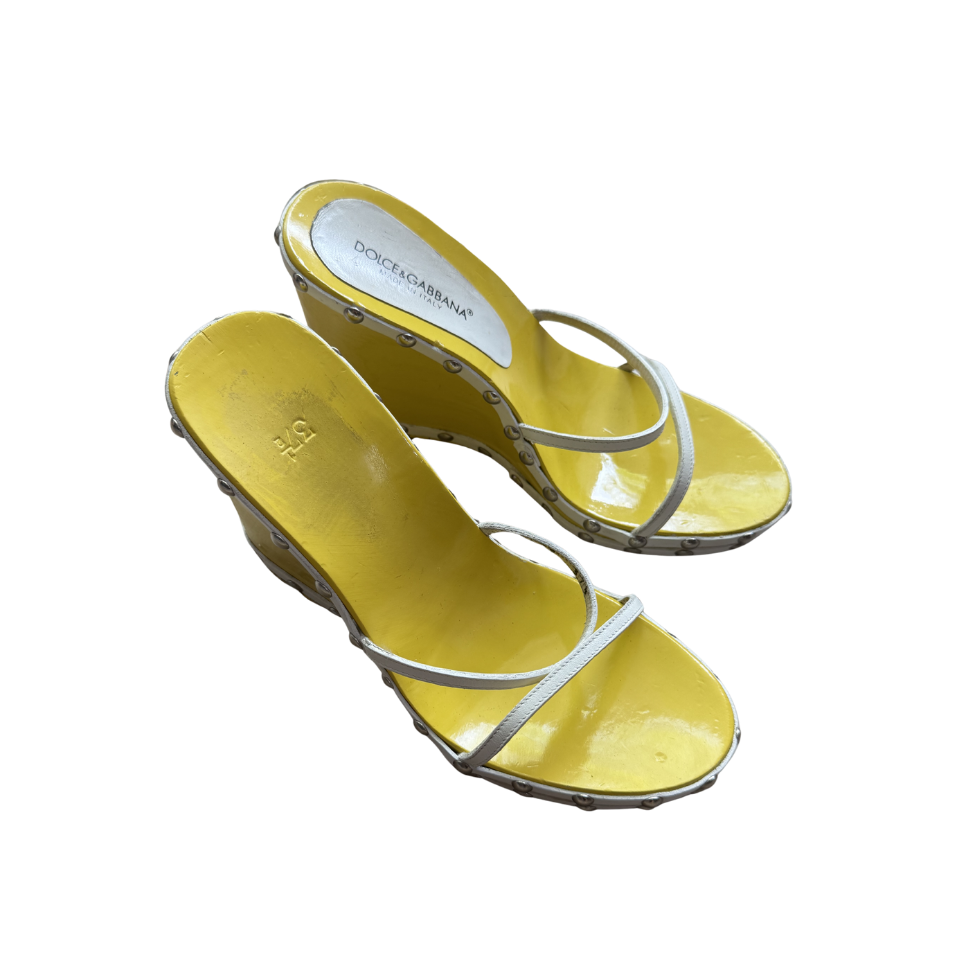 Dolce & Gabbana Studded Yellow/White Wedges