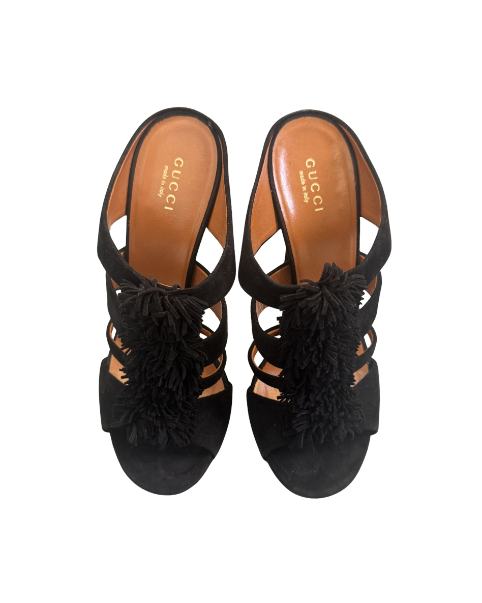 Gucci Suede Fringe Mule Heels
