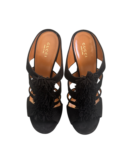 Gucci Suede Fringe Mule Heels