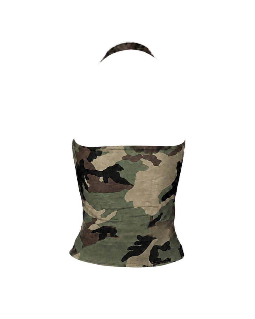 Christian Dior Camouflage Print Silk Leather Detailed Top