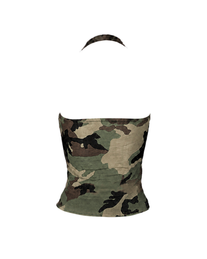 Christian Dior Camouflage Print Silk Leather Detailed Top