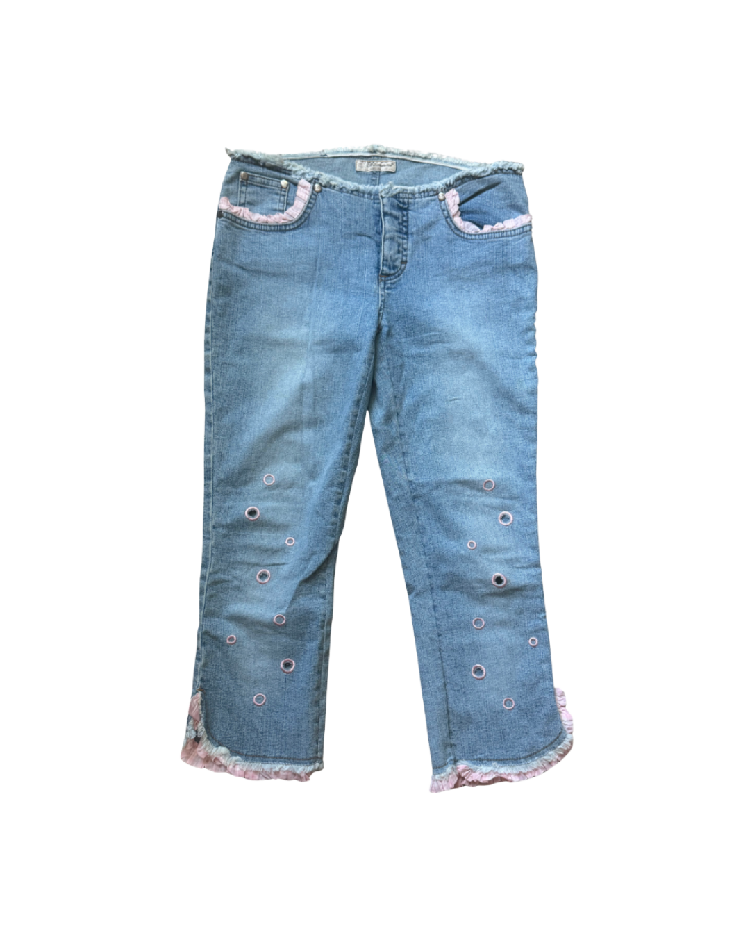 Blumarine Pink Ruffle Trim Capri Jeans