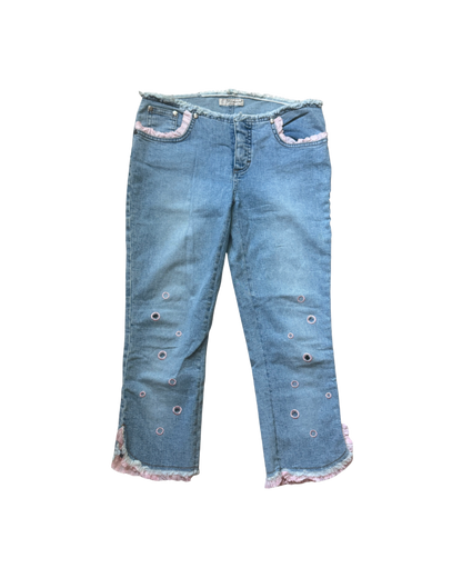 Blumarine Pink Ruffle Trim Capri Jeans