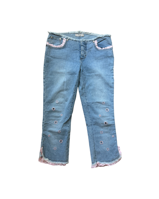 Blumarine Pink Ruffle Trim Capri Jeans