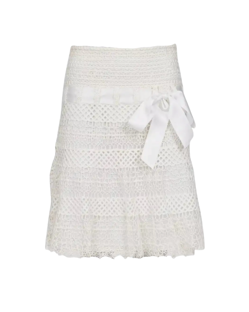 Valentino White Crochet Midi Skirt