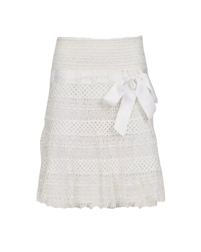 Valentino White Crochet Midi Skirt