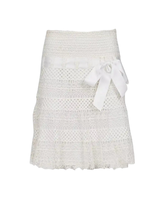 Valentino White Crochet Midi Skirt