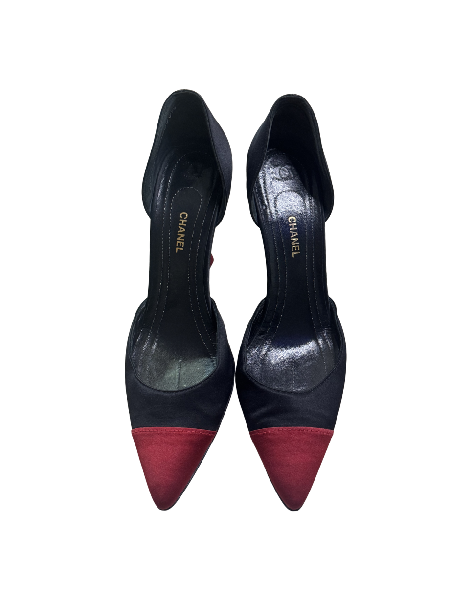 Chanel Red Satin D’Orsay Matchstick Pumps