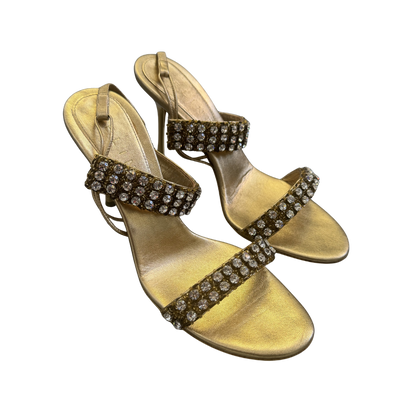 Celine Gold Rhinestone Sandal Heels