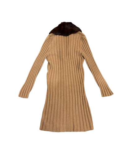 Dolce & Gabbana Long Knit Cardigan with Fur Collar