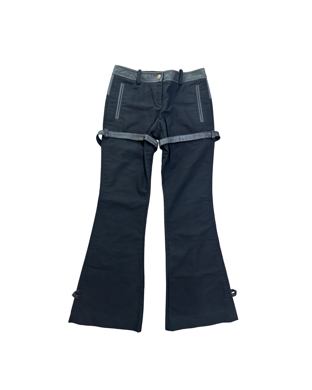 Versace Black Leather Detailed Trouser Pants