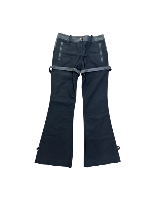 Versace Black Leather Detailed Trouser Pants