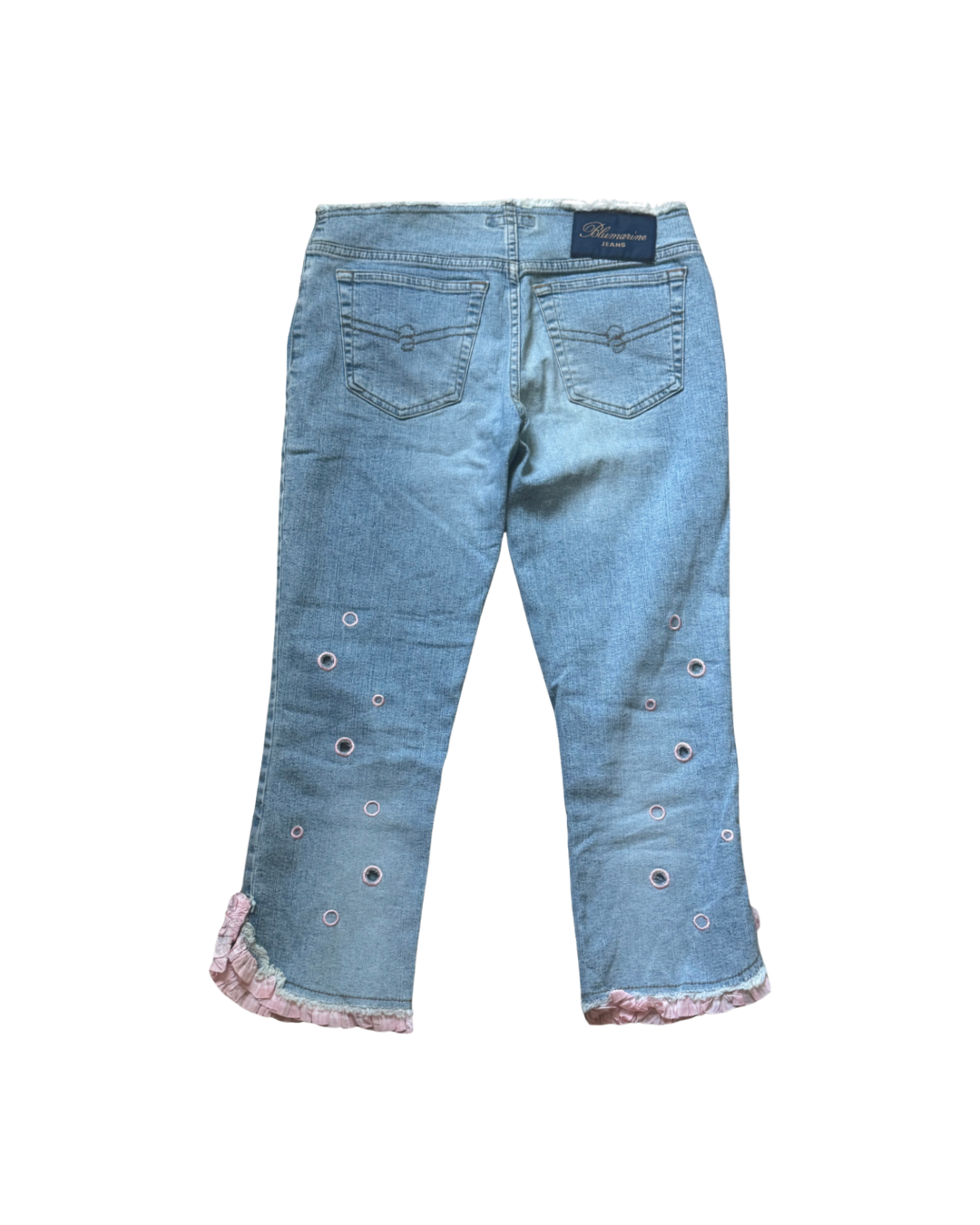 Blumarine Pink Ruffle Trim Capri Jeans
