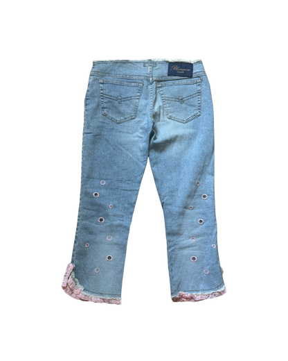 Blumarine Pink Ruffle Trim Capri Jeans
