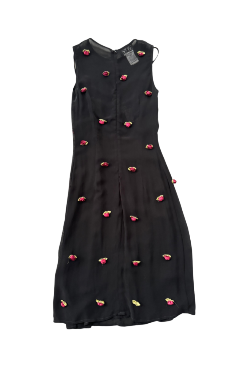 Dolce & Gabbana Sheer Black Rose Midi Dress