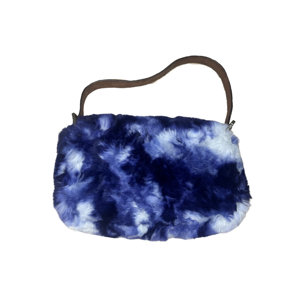 Fendi Blue Tie Dye Rabbit Fur Baguette Bag