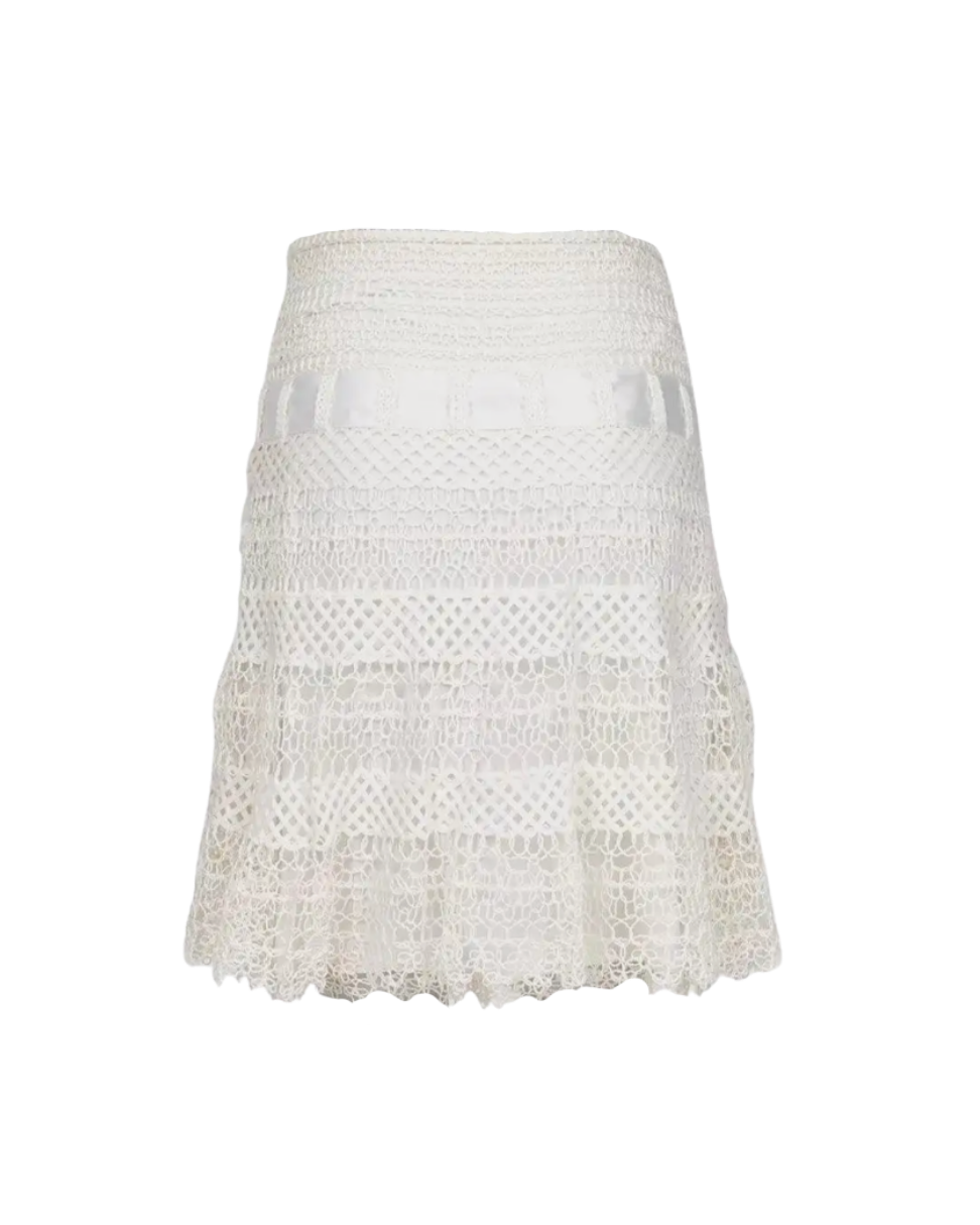 Valentino White Crochet Midi Skirt