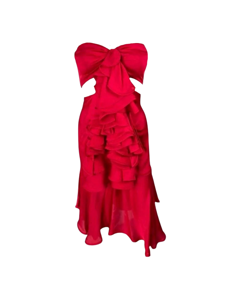 Yves Saint Laurent Strapless Red Ruffle Dress