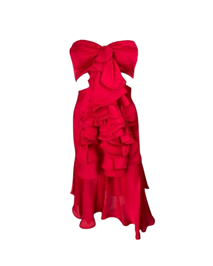Yves Saint Laurent Strapless Red Ruffle Dress