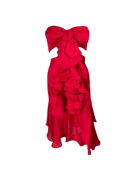 Yves Saint Laurent Strapless Red Ruffle Dress