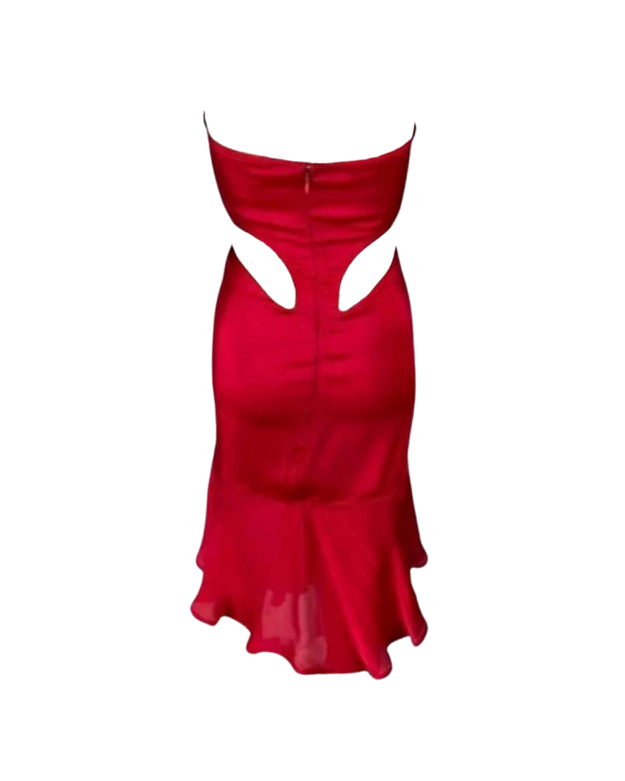Yves Saint Laurent Strapless Red Ruffle Dress