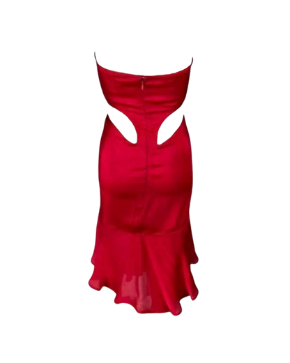 Yves Saint Laurent Strapless Red Ruffle Dress