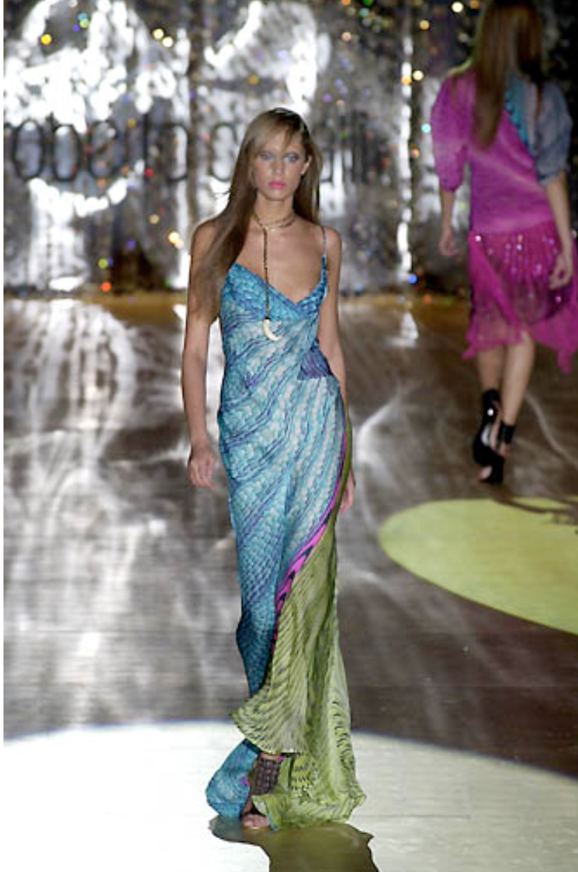 Roberto Cavalli Multicolor Printed Silk Gown