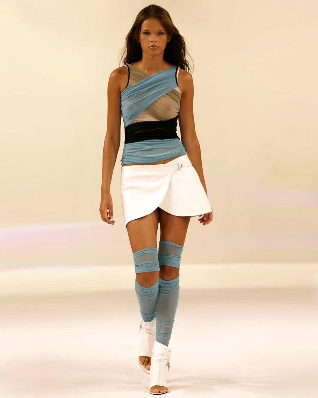 Plein Sud White Leather Open Toe Thigh High Boots