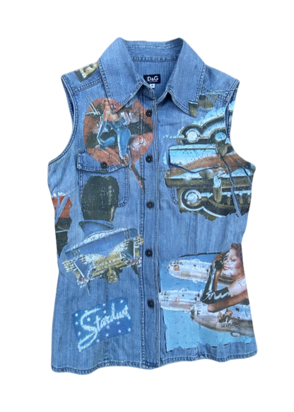 Dolce & Gabbana Denim Printed Vest